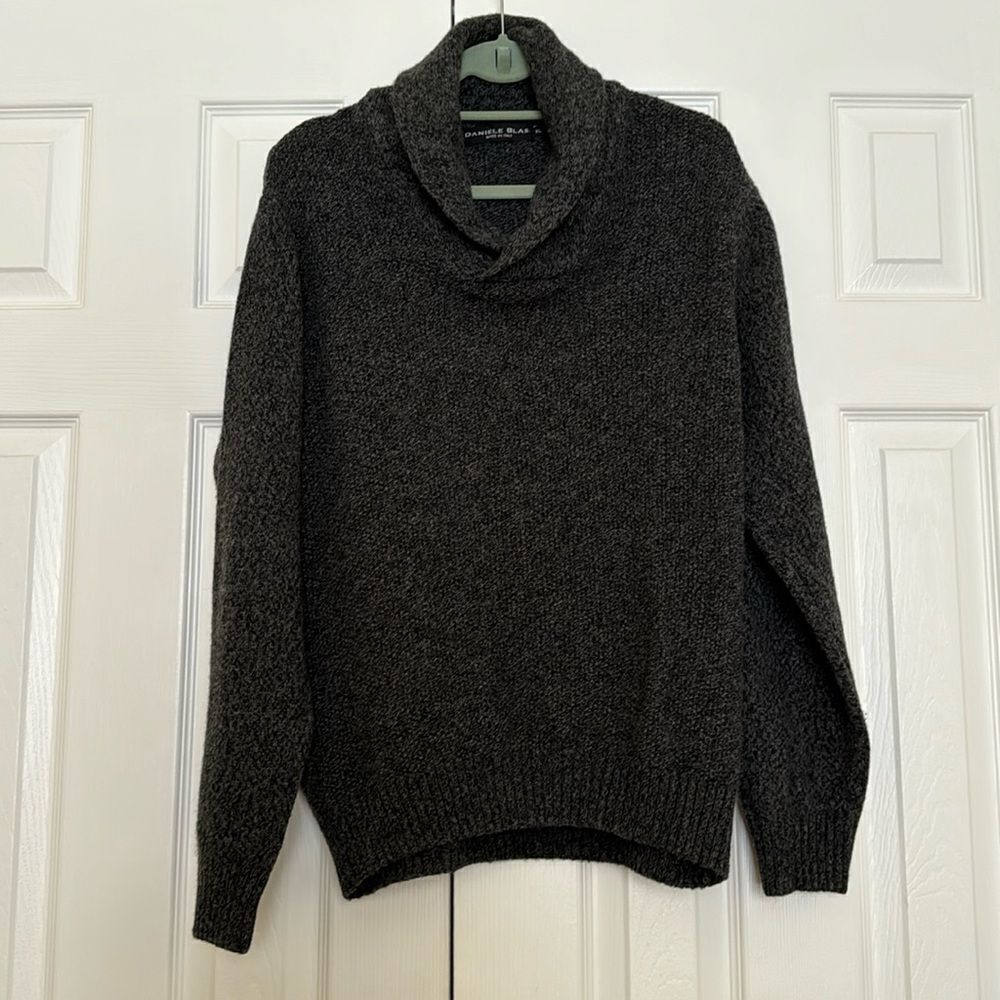 Daniele Blasi Italian Made Men’s Wool Sweater, Black & Charcoal Gray, Size XL